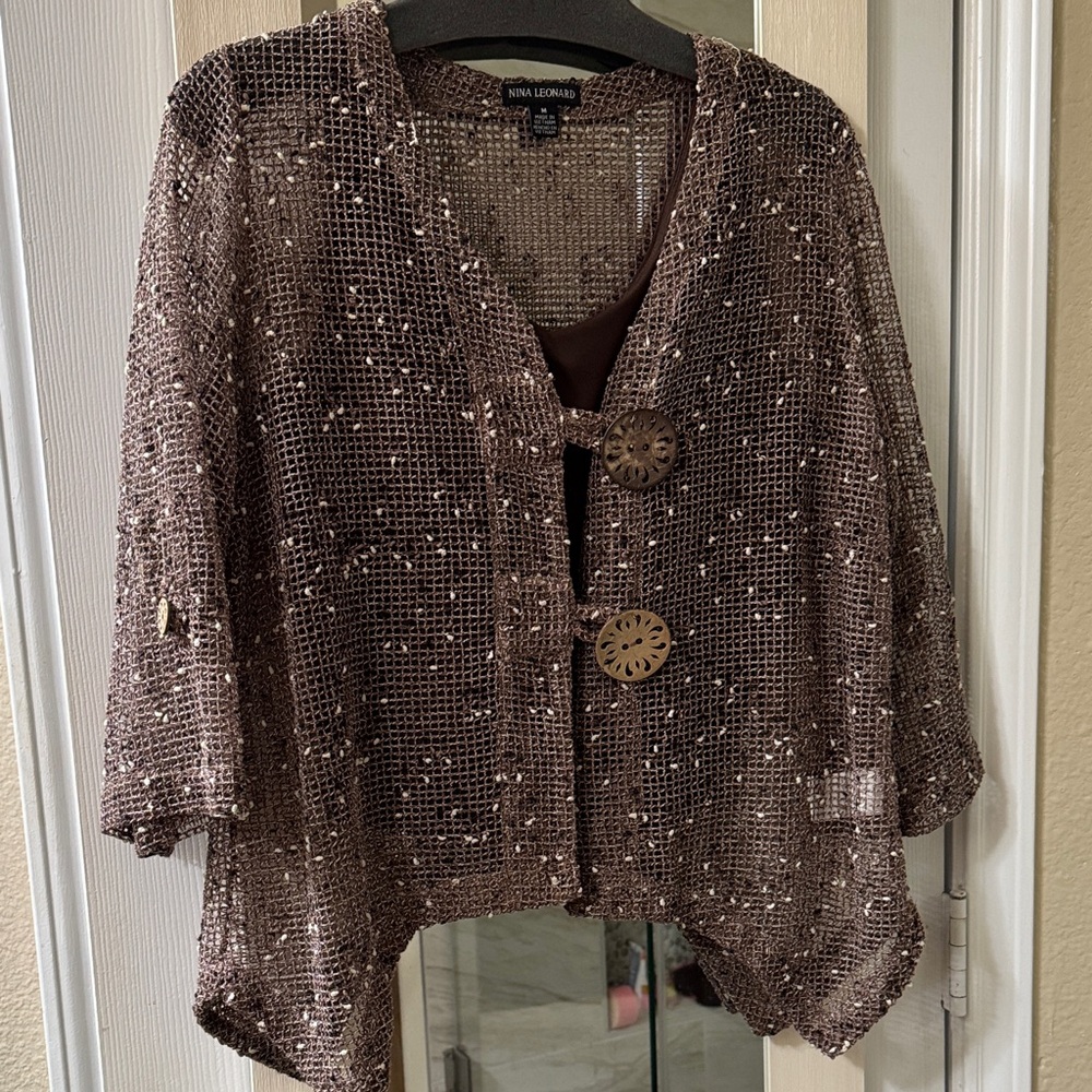 Nina Leonard Brown Knit Cardigan
